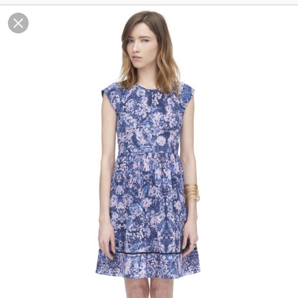 Rebecca Taylor Silk Navy Kiku Print Floral Dress